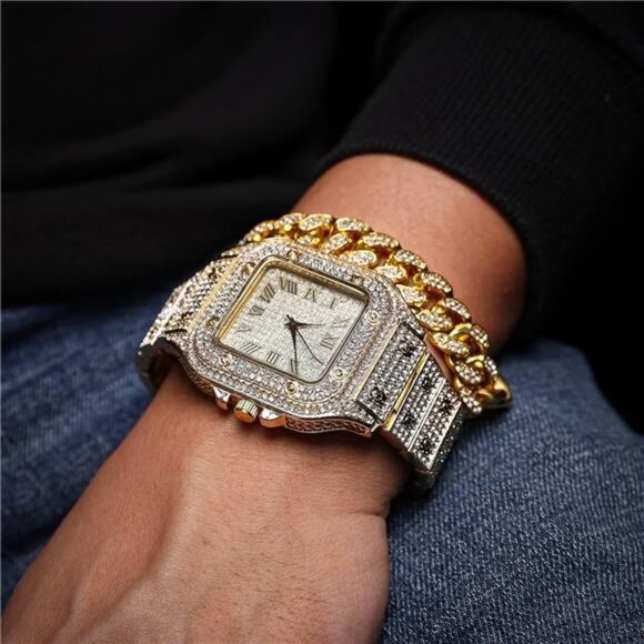 Halukakah Men’s Watch - The King - 18K Gold/Platinum Plated, 40MM Square Dial - Picture 2 of 7
